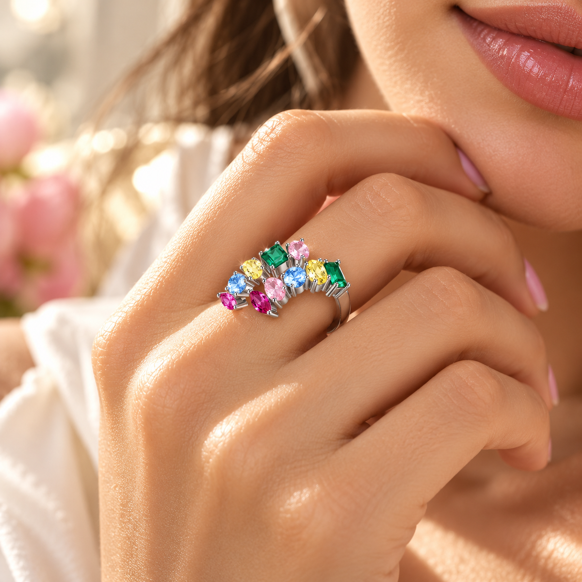 Anillo Arcoiris de Luz - Piedras multicolor