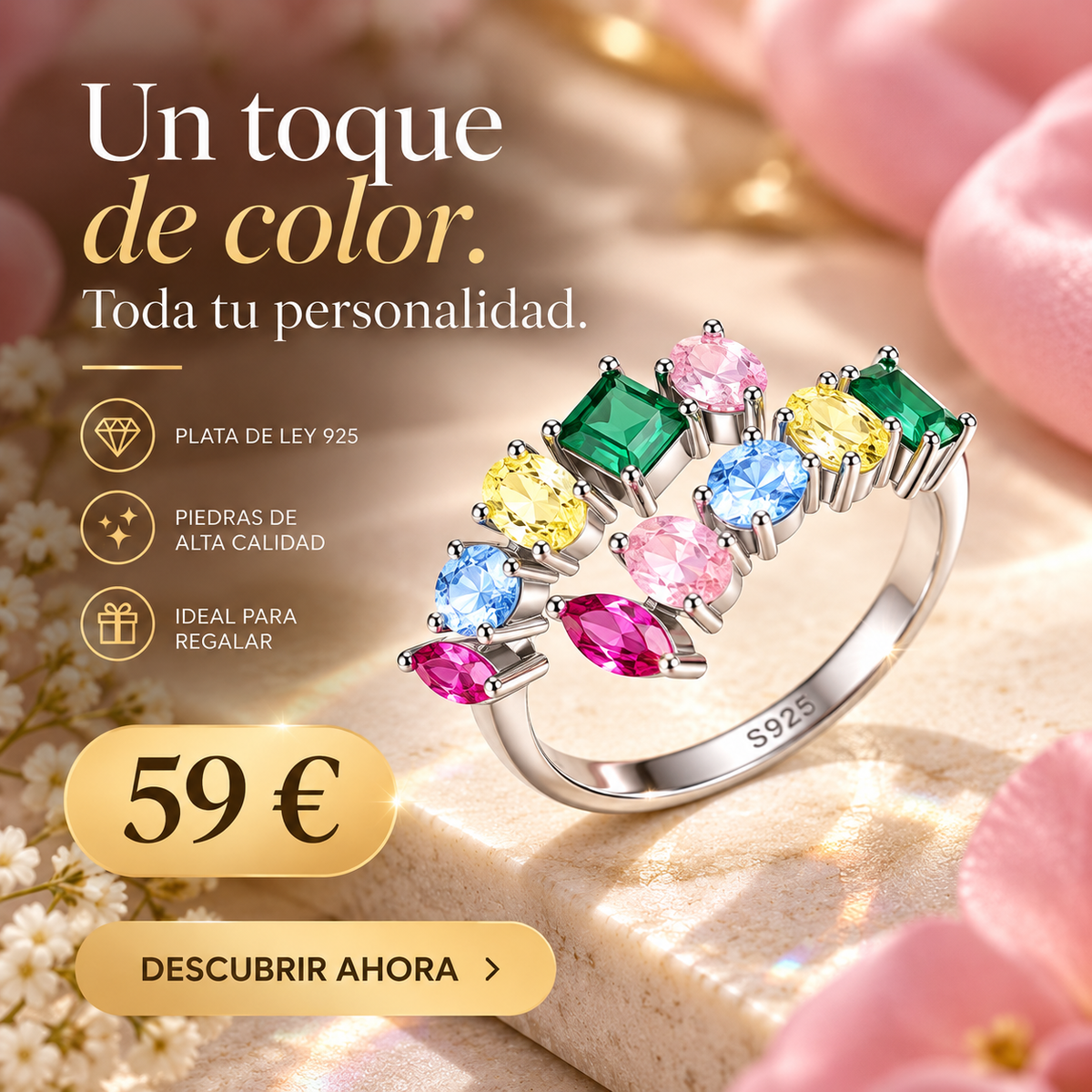 Anillo Arcoiris de Luz - Piedras multicolor