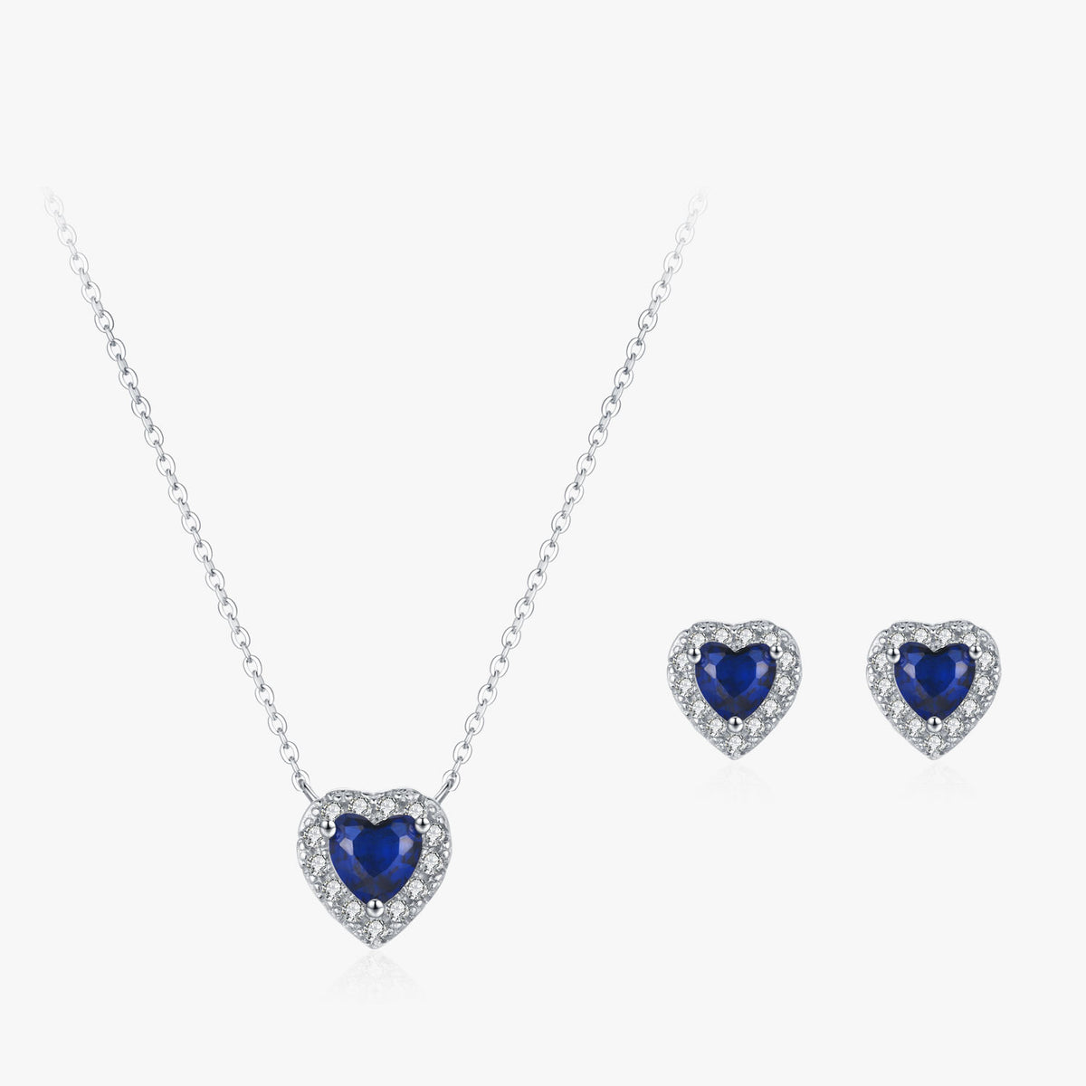 Conjunto de collar y pendientes Corazón Azul de Plata