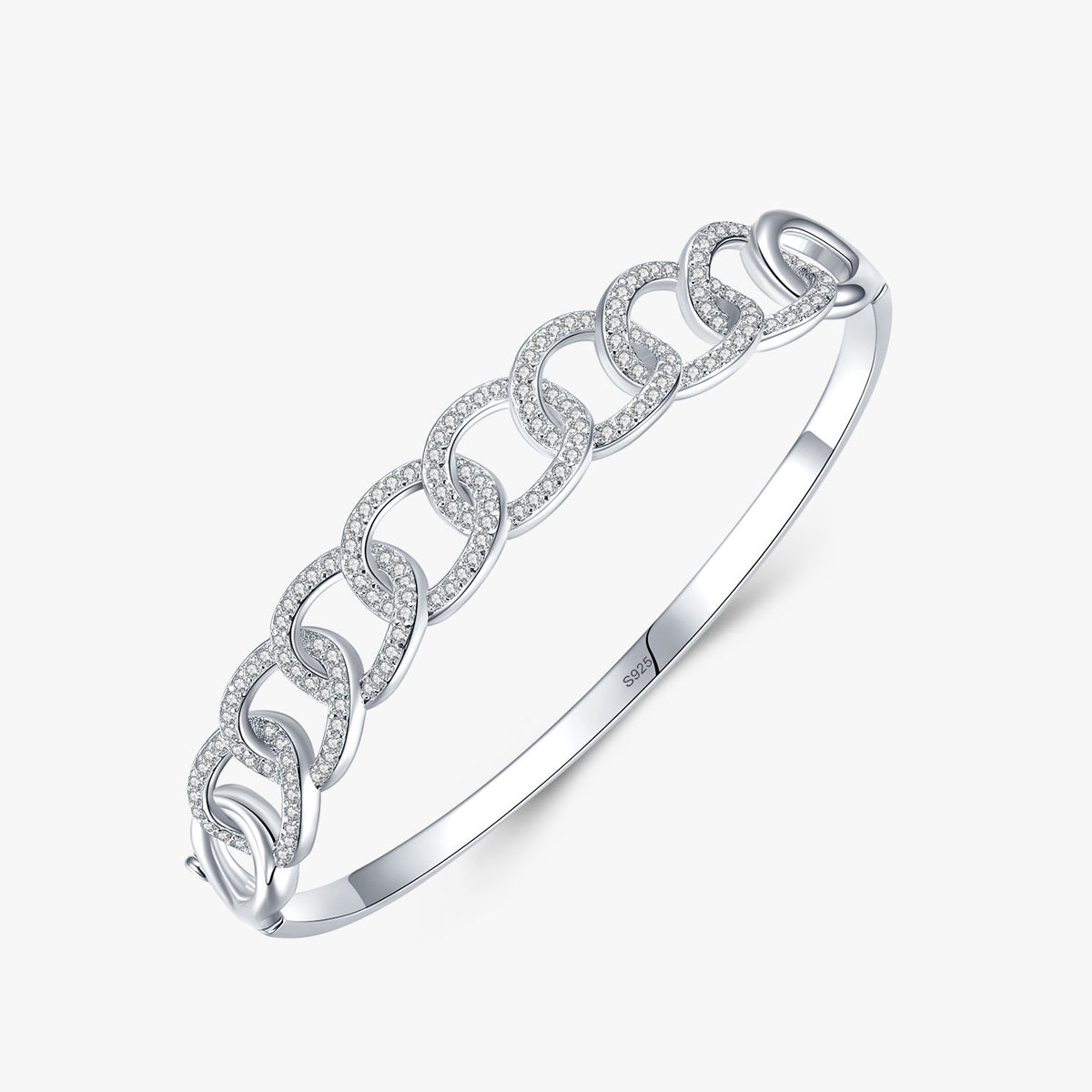 Pulsera Rígida Eslabones de Luz en Plata de Ley con Circonitas