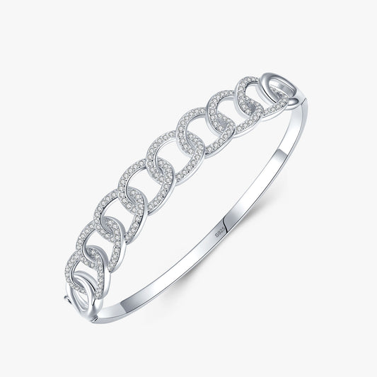 Pulsera Rígida Eslabones de Luz en Plata de Ley con Circonitas