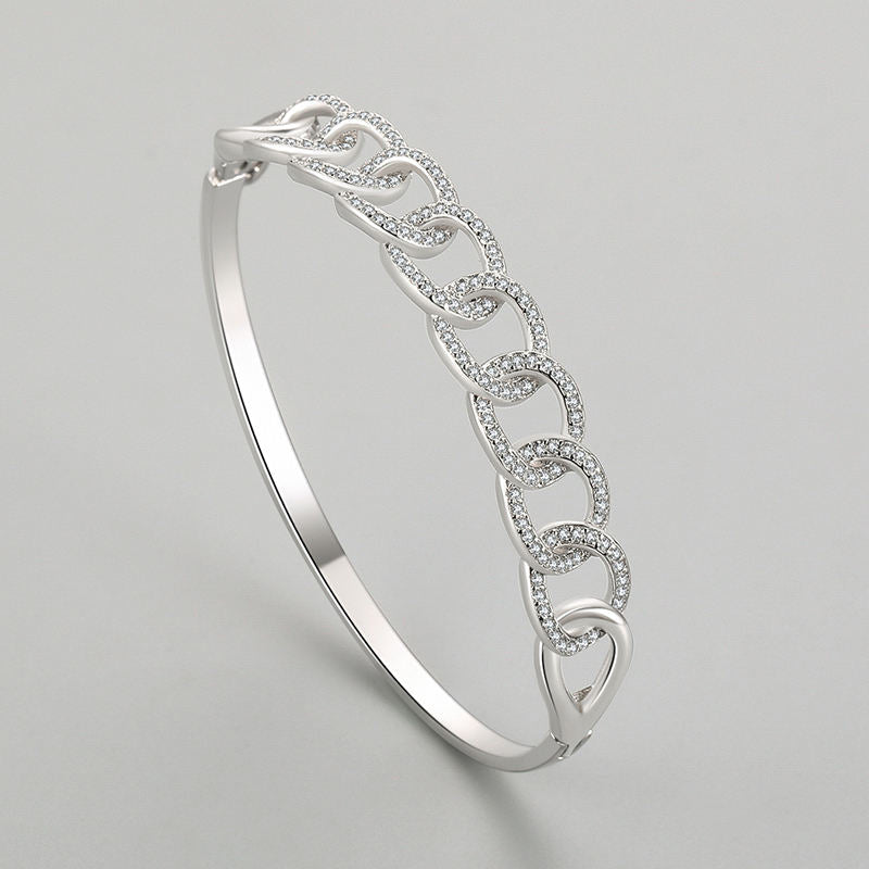Pulsera Rígida Eslabones de Luz en Plata de Ley con Circonitas