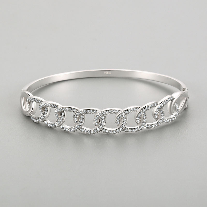 Pulsera Rígida Eslabones de Luz en Plata de Ley con Circonitas