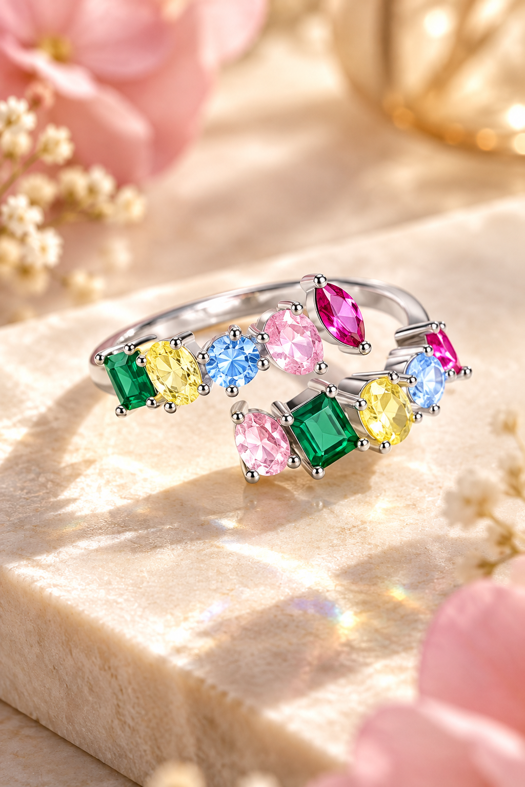 Anillo Arcoiris de Luz - Piedras multicolor