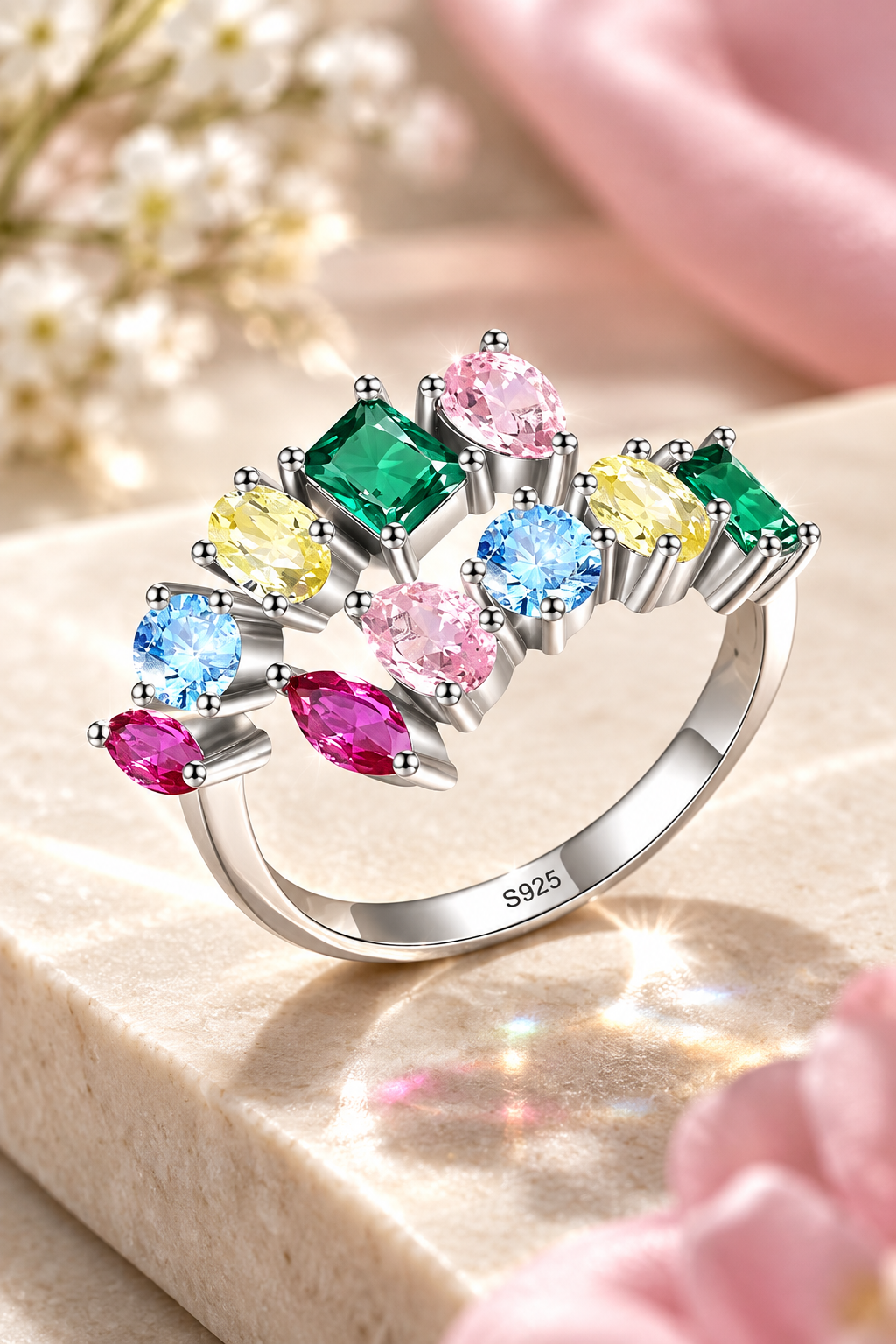 Anillo Arcoiris de Luz - Piedras multicolor